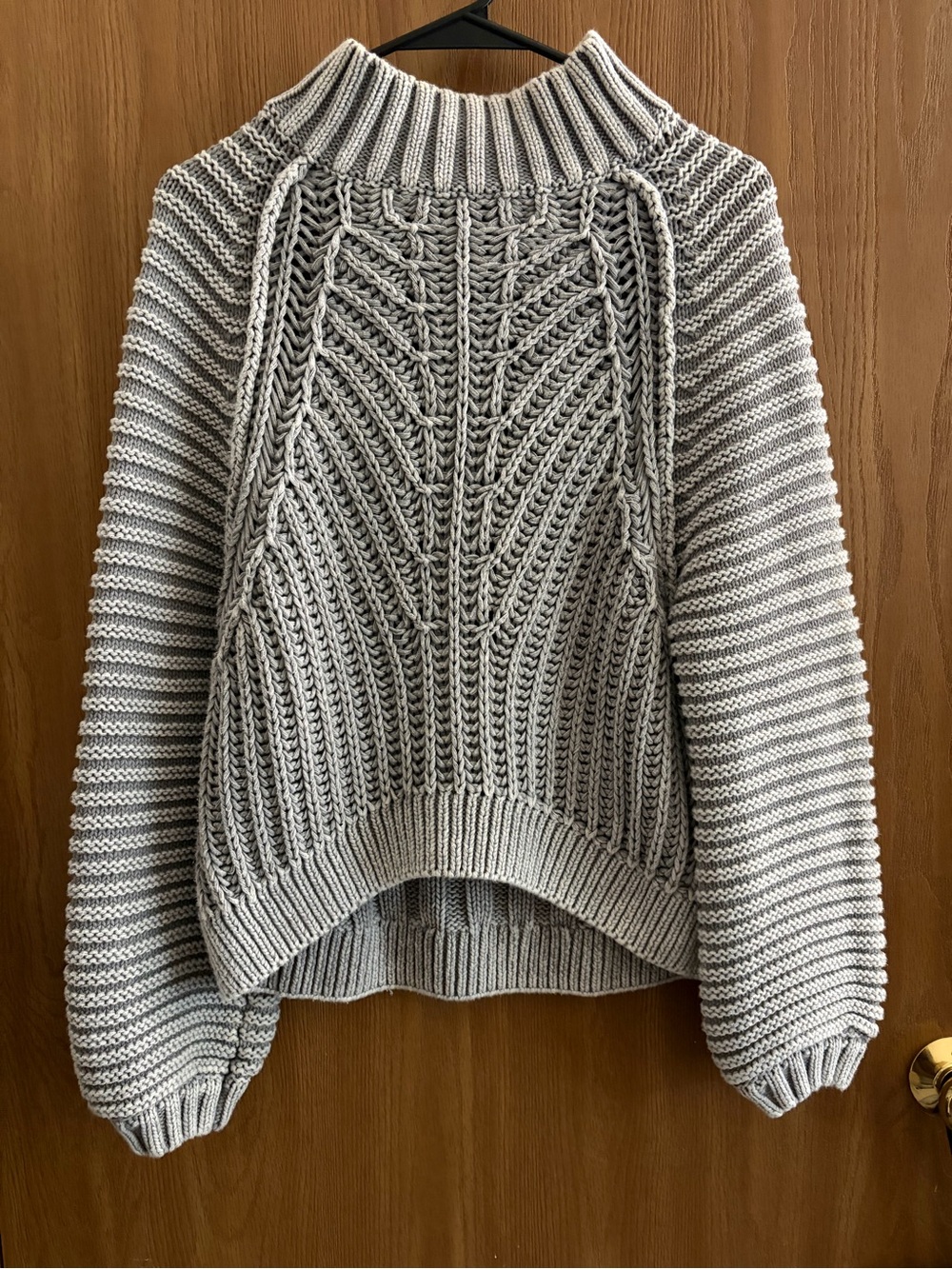 Free People Chunky Cable Knit Turtleneck Sweater - Light Gray